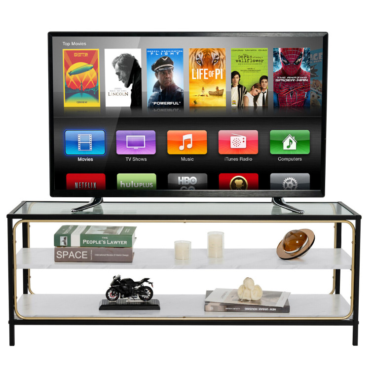3-Tier TV Stand for TVs up to 50 Inch with Tempered Glass Top-WhiteCostway Gallery View 8 of 10